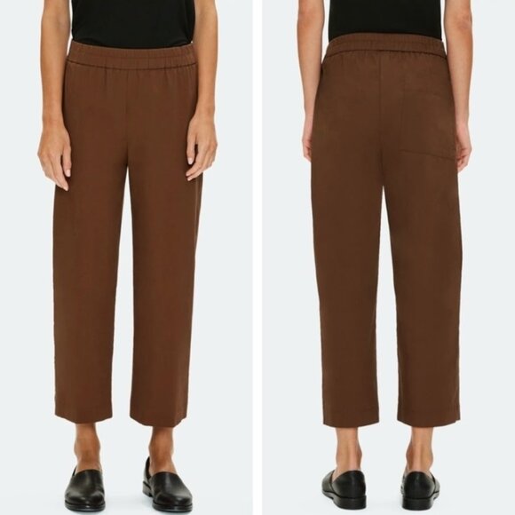 Eileen Fisher Organic Cotton Stretch Poplin Cropped Straight Pant Nutmeg M - Picture 1 of 11